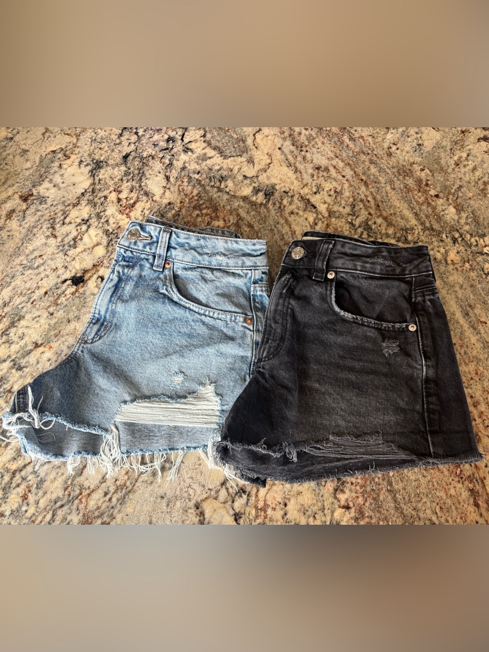 Garage Distressed Denim Mini Shorts - Light Blue and Black
